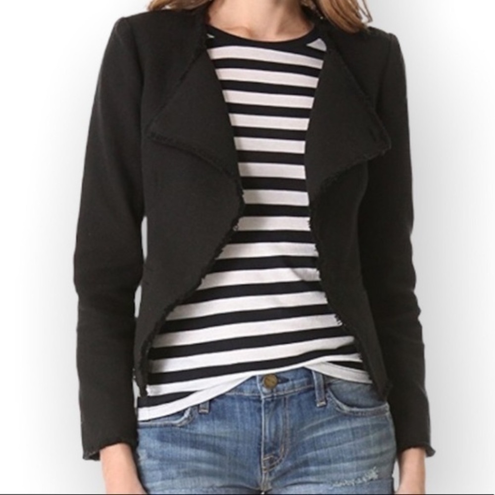 JOIE Carver Basket Weave Blazer Caviar Black sz L